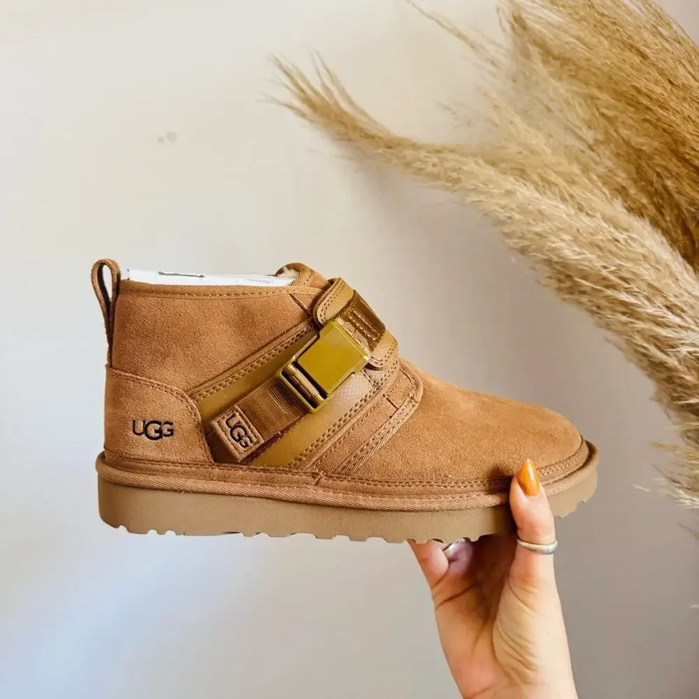 NEW UGG Brown Tan Suede Fur Lined Neumal Boot Slip On Chukka Ankle Booties 9
